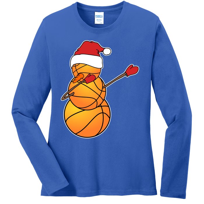 Dabbing Basketball Snow Santa Hat Funny Christmas Sports Gift Ladies Long Sleeve Shirt