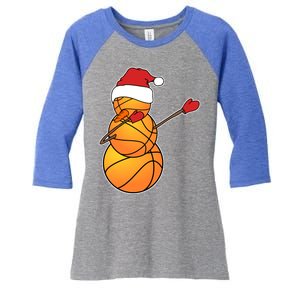 Dabbing Basketball Snow Santa Hat Funny Christmas Sports Gift Women's Tri-Blend 3/4-Sleeve Raglan Shirt