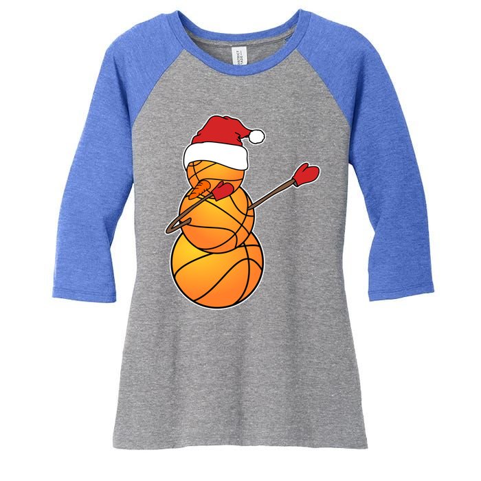 Dabbing Basketball Snow Santa Hat Funny Christmas Sports Gift Women's Tri-Blend 3/4-Sleeve Raglan Shirt