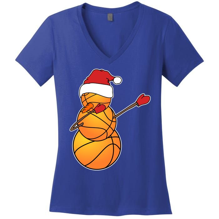 Dabbing Basketball Snow Santa Hat Funny Christmas Sports Gift Women's V-Neck T-Shirt