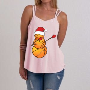 Dabbing Basketball Snow Santa Hat Funny Christmas Sports Gift Women's Strappy Tank