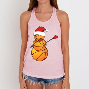 Dabbing Basketball Snow Santa Hat Funny Christmas Sports Gift Women's Knotted Racerback Tank