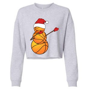 Dabbing Basketball Snow Santa Hat Funny Christmas Sports Gift Cropped Pullover Crew