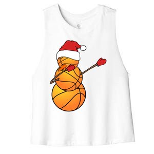 Dabbing Basketball Snow Santa Hat Funny Christmas Sports Gift Women's Racerback Cropped Tank