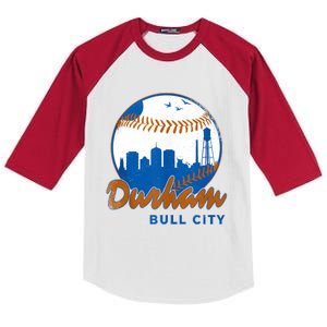 Durham Baseball Skyline Classic Bull City North Carolina Kids Colorblock Raglan Jersey