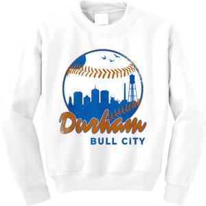 Durham Baseball Skyline Classic Bull City North Carolina Kids Sweatshirt