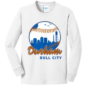 Durham Baseball Skyline Classic Bull City North Carolina Kids Long Sleeve Shirt