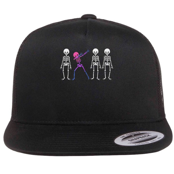 Discrete Bisexual Skeleton Subtle Bi Pride Halloween Ally Flat Bill Trucker Hat