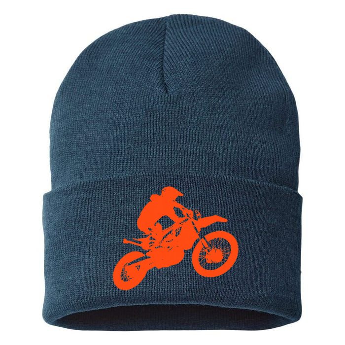 Dirt Bike Shirt For Boys Orange Silhouette Motocross Racing Sustainable Knit Beanie