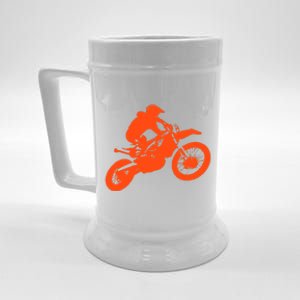 Dirt Bike Shirt For Boys Orange Silhouette Motocross Racing Beer Stein