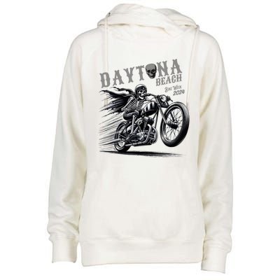 Daytona Beach Skeleton Rider Motorcycle Bike Week Womens Funnel Neck Pullover Hood