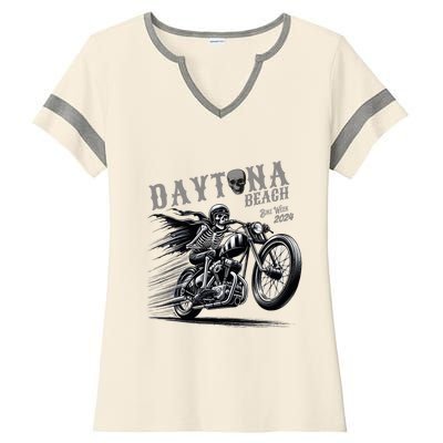 Daytona Beach Skeleton Rider Motorcycle Bike Week Ladies Halftime Notch Neck Tee