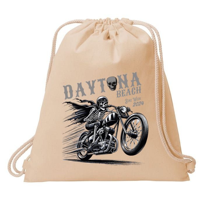 Daytona Beach Skeleton Rider Motorcycle Bike Week Drawstring Bag