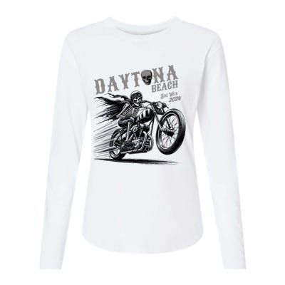 Daytona Beach Skeleton Rider Motorcycle Bike Week Womens Cotton Relaxed Long Sleeve T-Shirt