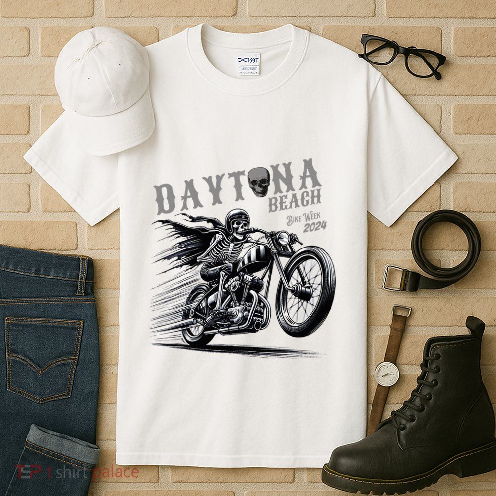 Daytona Beach Skeleton Rider Motorcycle Bike Week Tall T-Shirt