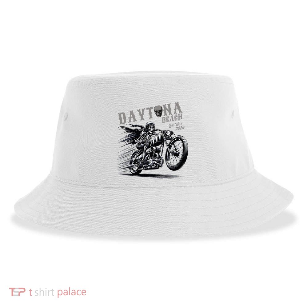 Daytona Beach Skeleton Rider Motorcycle Bike Week Sustainable Bucket Hat