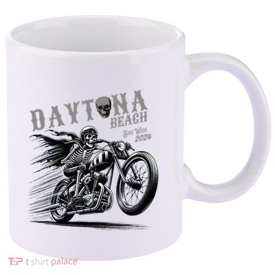 Daytona Beach Skeleton Rider Motorcycle Bike Week 11oz C Handle Ceramic Mug