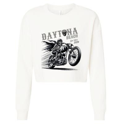 Daytona Beach Skeleton Rider Motorcycle Bike Week Cropped Pullover Crew