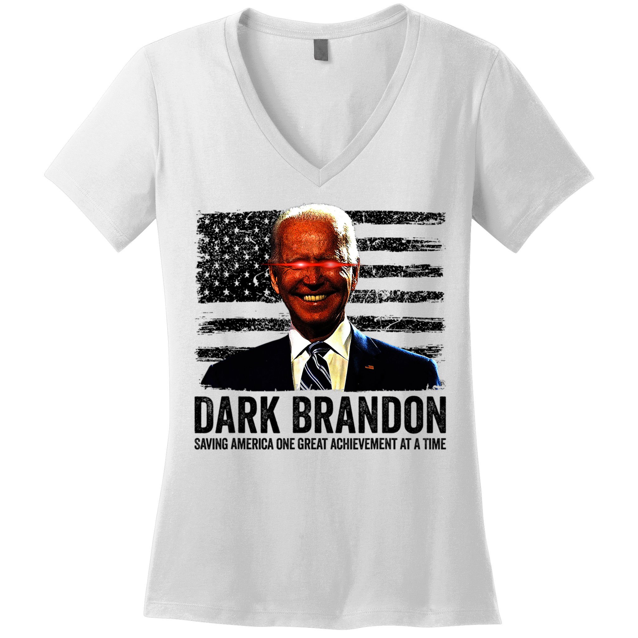 Dark Brandon Saving America Political USA Flag Women's V-Neck T-Shirt