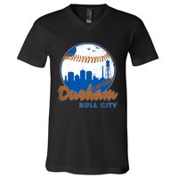 Durham Baseball Skyline Classic Bull City North Carolina V-Neck T-Shirt