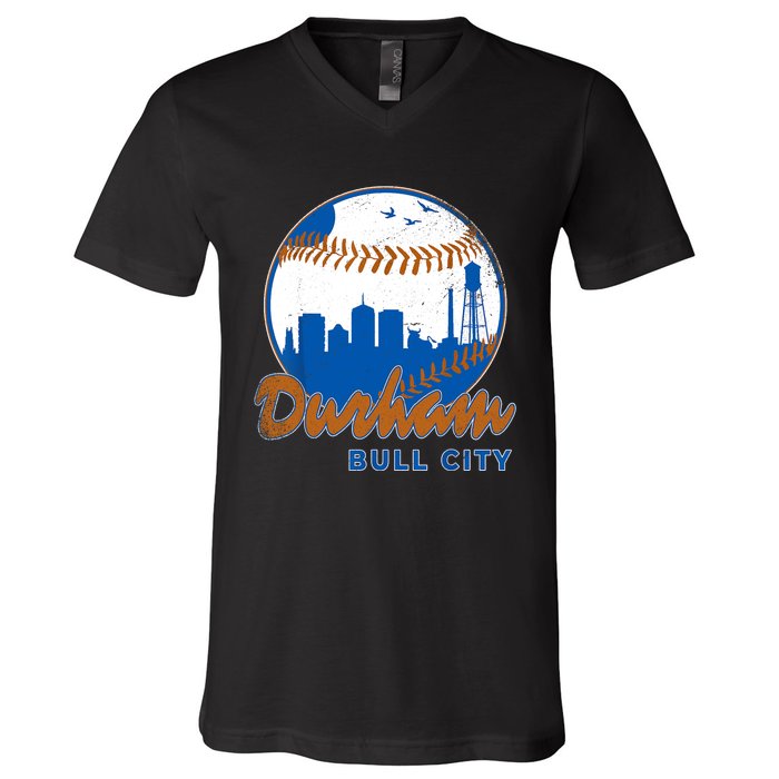 Durham Baseball Skyline Classic Bull City North Carolina V-Neck T-Shirt