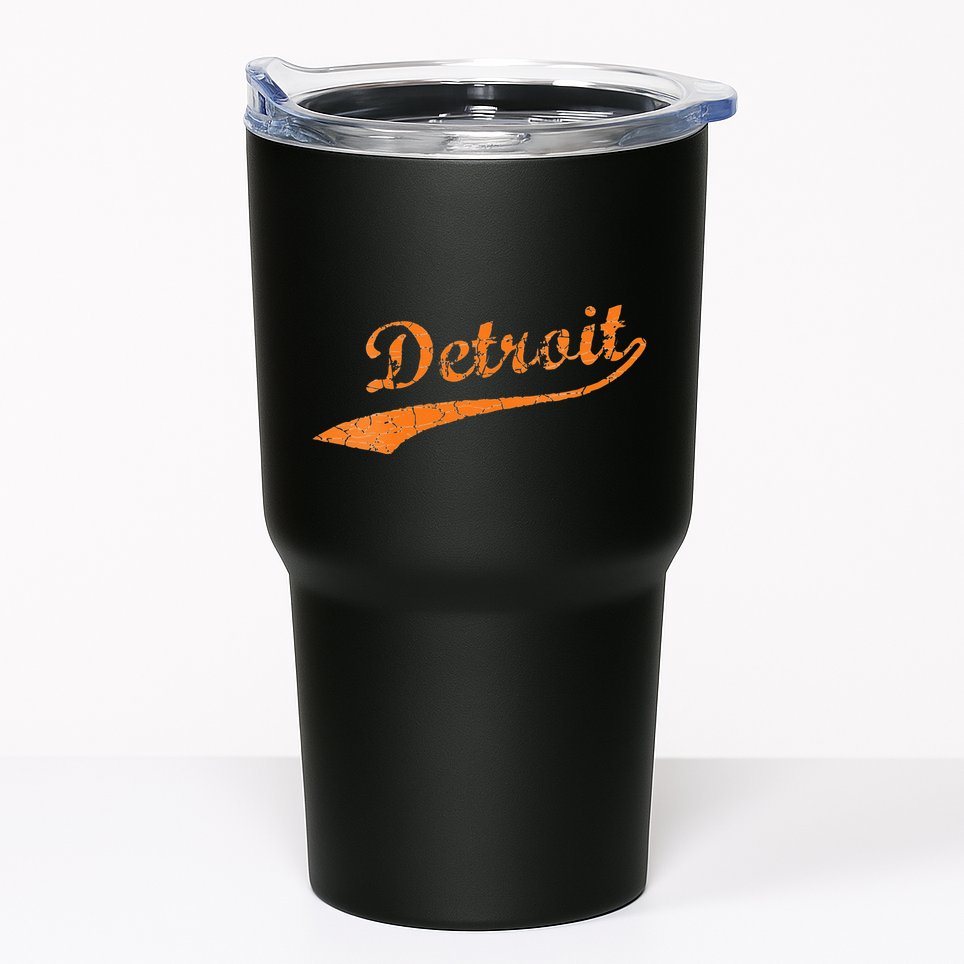 Detroit Baseball Style Cracked Lettering City Pride Tumbler