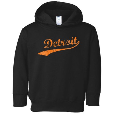 Detroit Baseball Style Cracked Lettering City Pride Toddler Hoodie