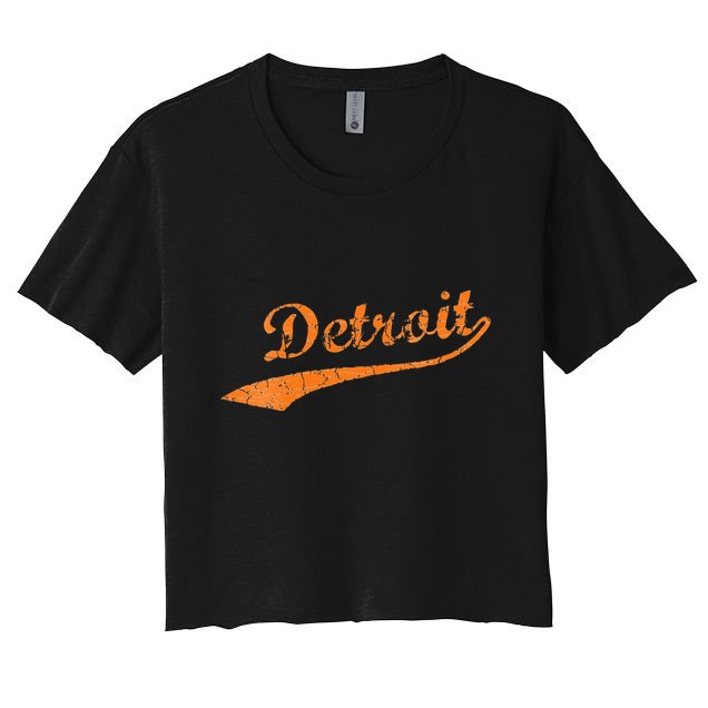 Detroit Baseball Style Cracked Lettering City Pride Crop Top
