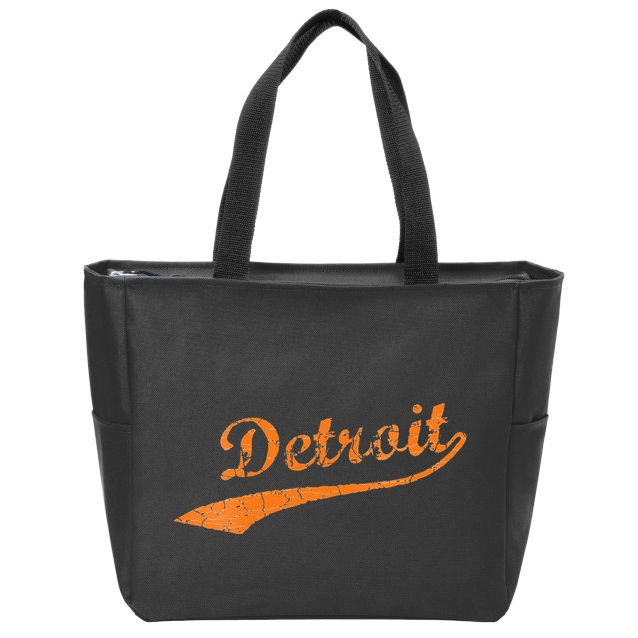 Detroit Baseball Style Cracked Lettering City Pride Zip Tote Bag