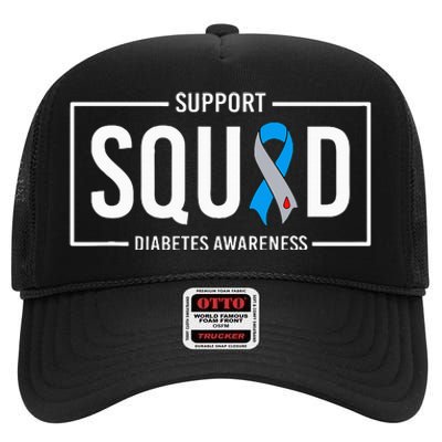 Diabetes Blue Support Squad Diabetes Awareness High Crown Mesh Back Trucker Hat