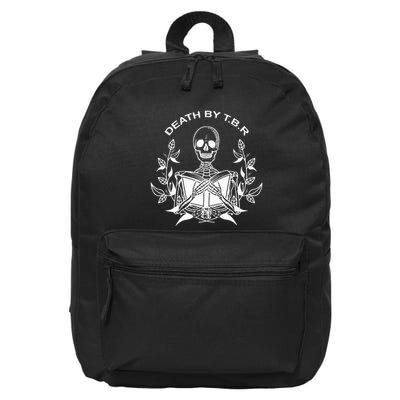 Death By T.B.R To Be Reads Skeleton Reading Book Bookworm 16 in Basic Backpack