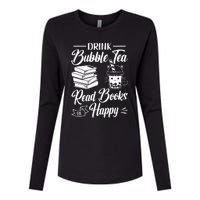 Drink Bubble Tea Read Books Be Happy Cute Kawaii Boba Tea Womens Cotton Relaxed Long Sleeve T-Shirt