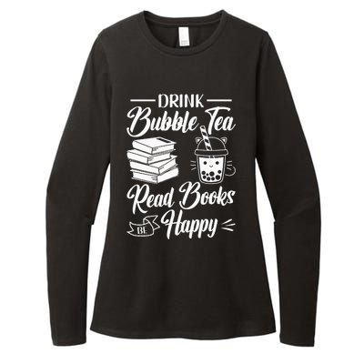 Drink Bubble Tea Read Books Be Happy Cute Kawaii Boba Tea Womens CVC Long Sleeve Shirt