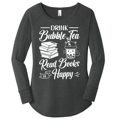 Drink Bubble Tea Read Books Be Happy Cute Kawaii Boba Tea Women's Perfect Tri Tunic Long Sleeve Shirt