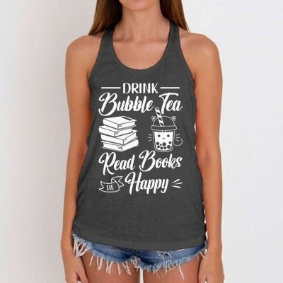 Drink Bubble Tea Read Books Be Happy Cute Kawaii Boba Tea Women's Knotted Racerback Tank