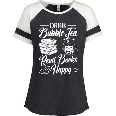 Drink Bubble Tea Read Books Be Happy Cute Kawaii Boba Tea Enza Ladies Jersey Colorblock Tee