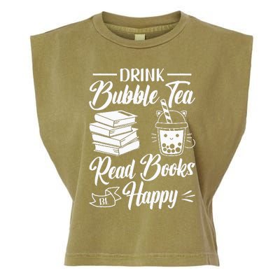 Drink Bubble Tea Read Books Be Happy Cute Kawaii Boba Tea Garment-Dyed Women's Muscle Tee