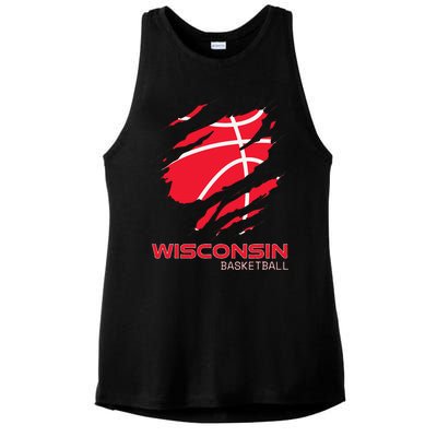 Distressed Basketball The Badger State Home Wisconsin Hoops Ladies PosiCharge Tri-Blend Wicking Tank