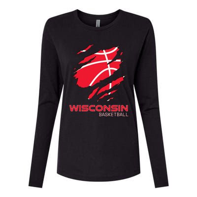 Distressed Basketball The Badger State Home Wisconsin Hoops Womens Cotton Relaxed Long Sleeve T-Shirt