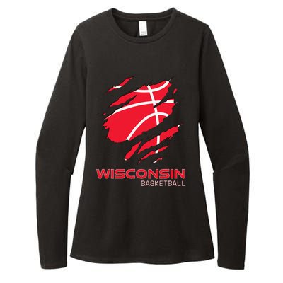 Distressed Basketball The Badger State Home Wisconsin Hoops Womens CVC Long Sleeve Shirt