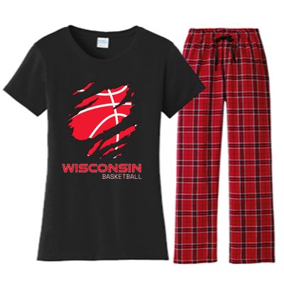 Distressed Basketball The Badger State Home Wisconsin Hoops Women's Flannel Pajama Set