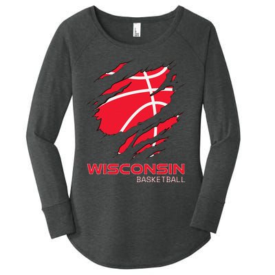 Distressed Basketball The Badger State Home Wisconsin Hoops Women's Perfect Tri Tunic Long Sleeve Shirt