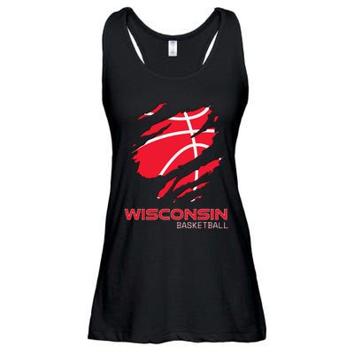 Distressed Basketball The Badger State Home Wisconsin Hoops Ladies Essential Flowy Tank