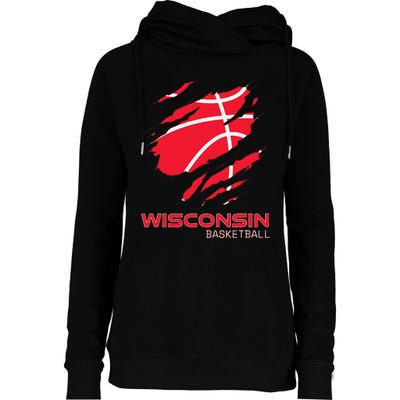 Distressed Basketball The Badger State Home Wisconsin Hoops Womens Funnel Neck Pullover Hood