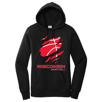 Distressed Basketball The Badger State Home Wisconsin Hoops Women's Pullover Hoodie