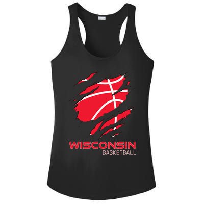 Distressed Basketball The Badger State Home Wisconsin Hoops Ladies PosiCharge Competitor Racerback Tank