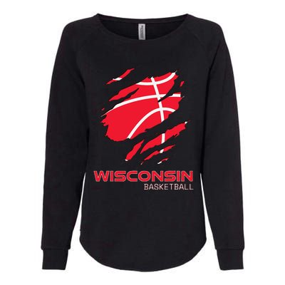 Distressed Basketball The Badger State Home Wisconsin Hoops Womens California Wash Sweatshirt