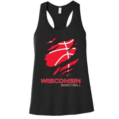 Distressed Basketball The Badger State Home Wisconsin Hoops Women's Racerback Tank