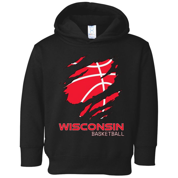 Distressed Basketball The Badger State Home Wisconsin Hoops Toddler Hoodie