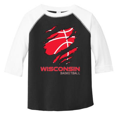 Distressed Basketball The Badger State Home Wisconsin Hoops Toddler Fine Jersey T-Shirt